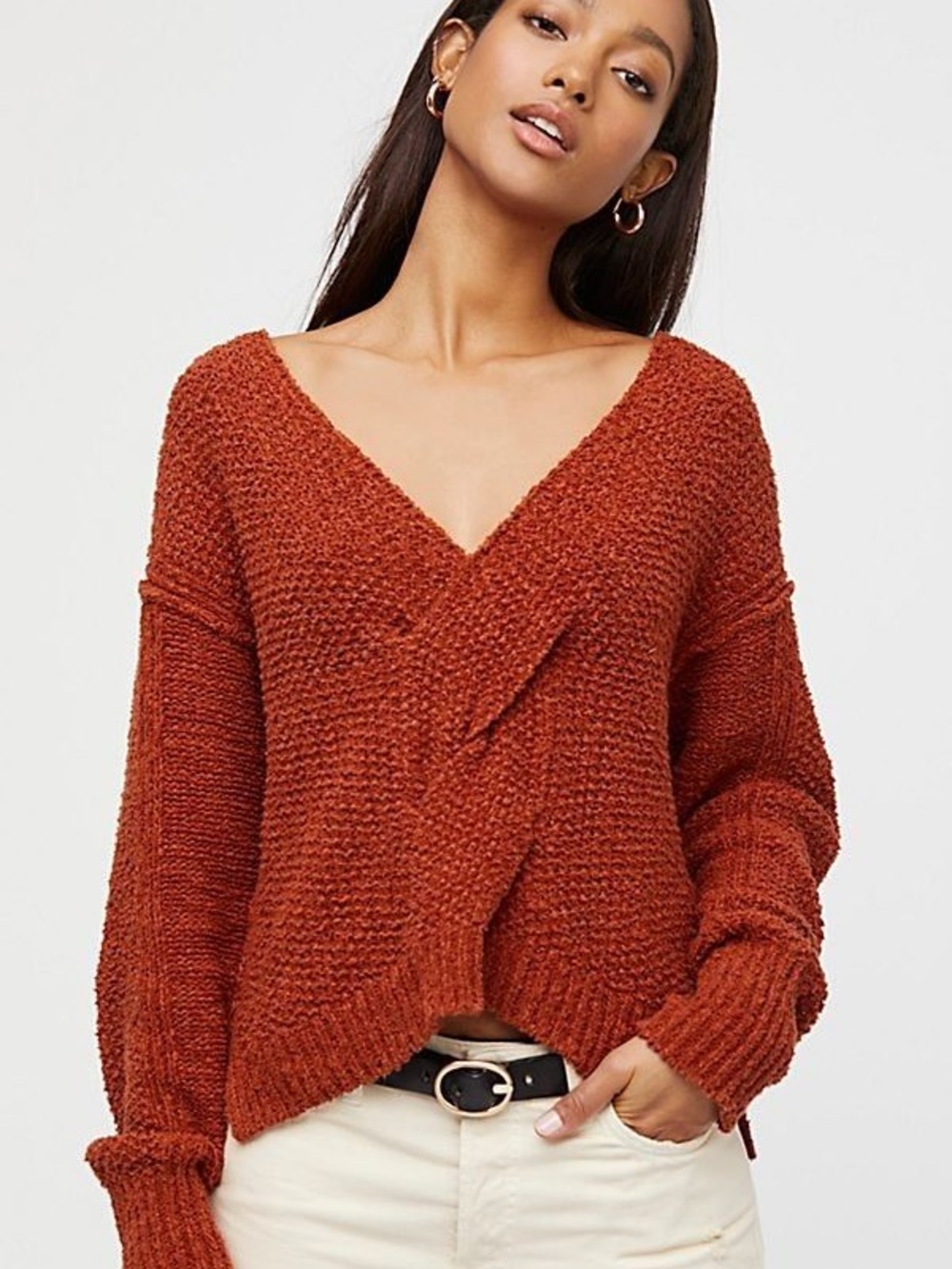 Free People Coco V-Neck Twist Front Sweater